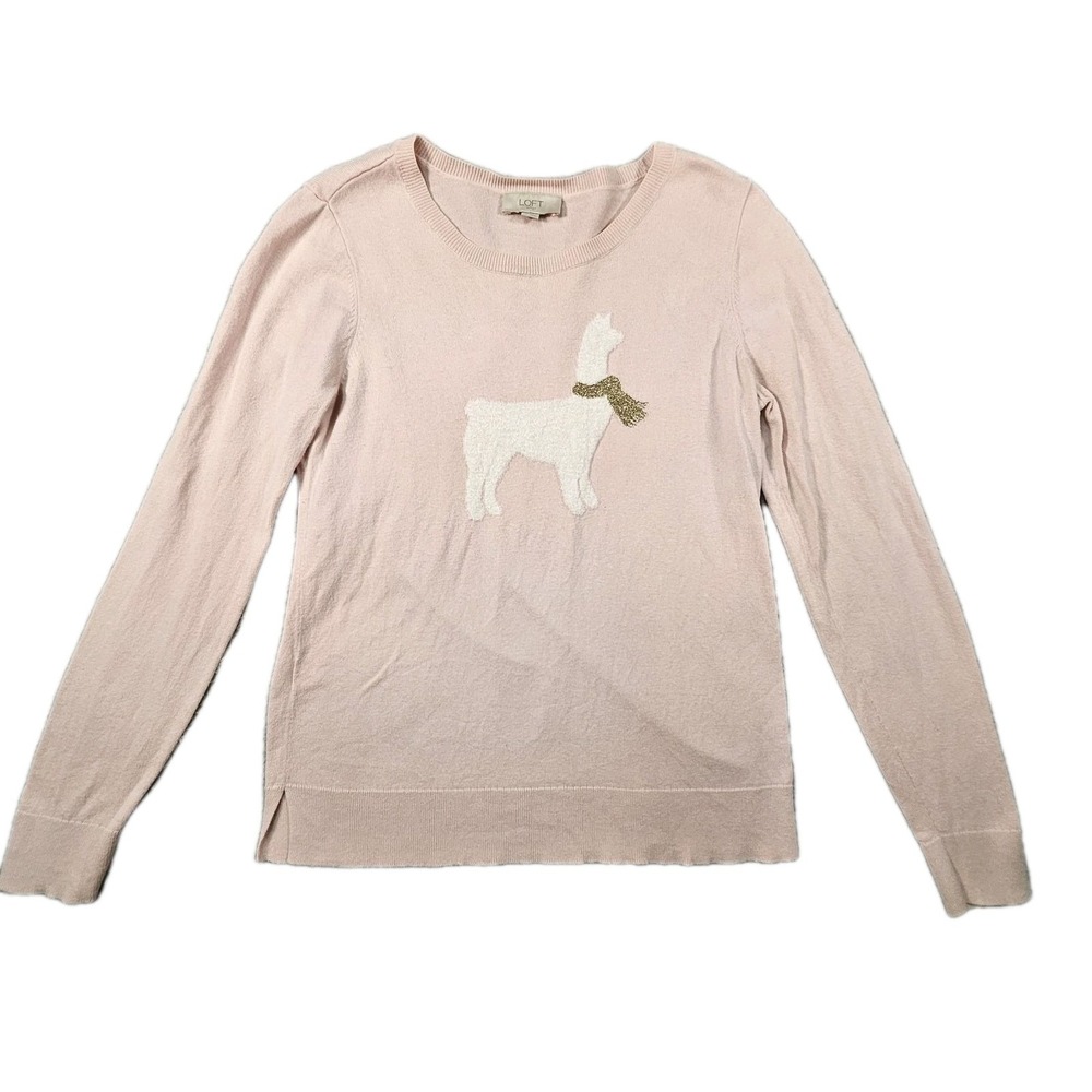 Loft Outlet Sweater Women S Pink Llama Graphic Applique Soft Girl Whimsical